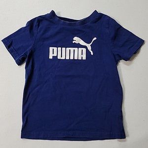 Puma T-Shirt Boys Kids XXS (3/4) Short Sleeve Crew Neck Graphic Logo Blue White